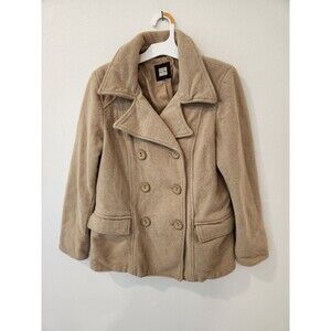 Old Navy Tan Camel Beige Plaid Wool-Blend Double Breasted Peacoat - Size Small